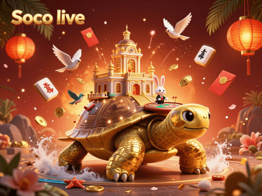 Soco live combines vibrant casino elements with dynamic golden tortoise and rabbit dealer in an engaging atmosphere.