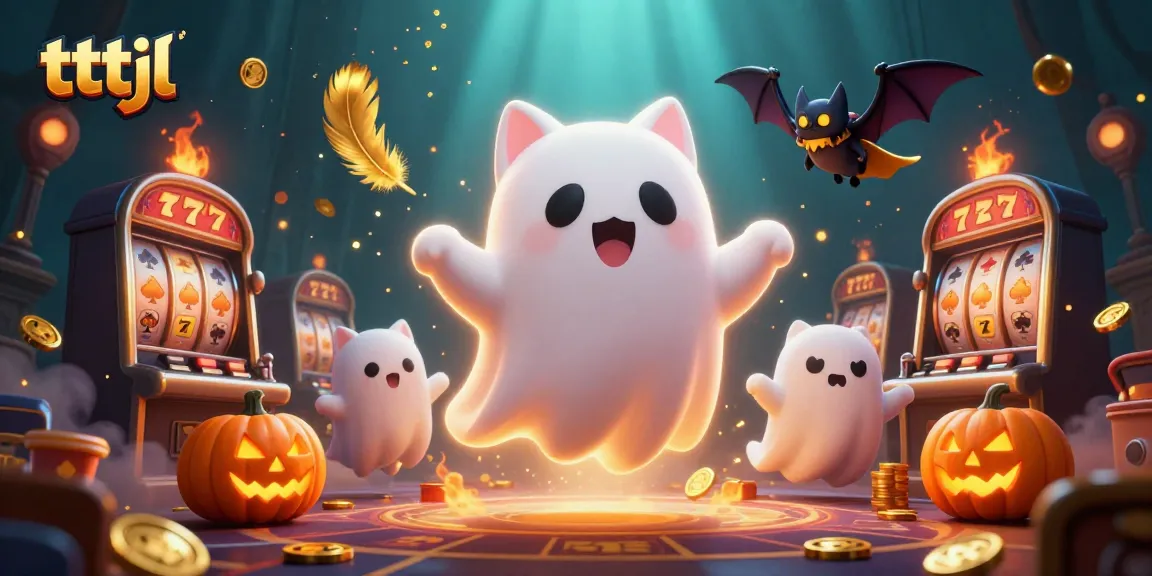 Experience the excitement of tttjl with a ghost cat and vampire bat in a haunted casino.