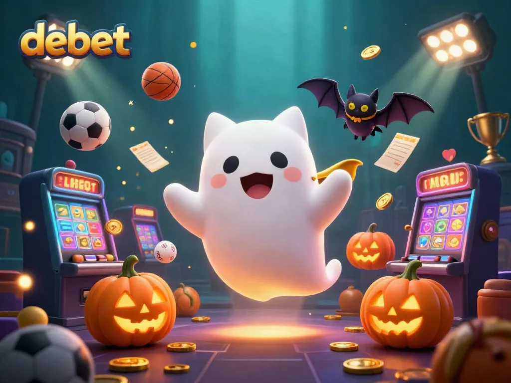 Experience the thrills of gambling with debet in this vibrant haunted casino illustration.