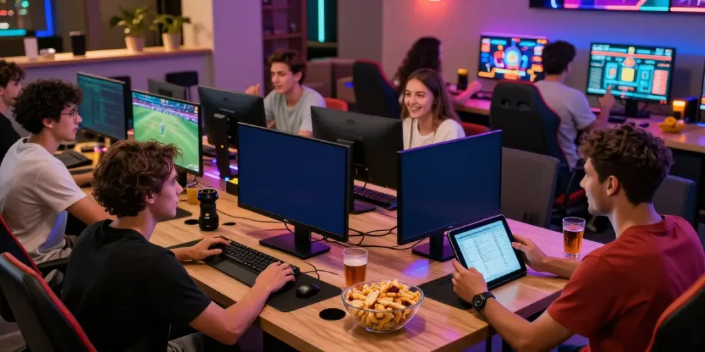 Exciting gaming moment at https://ku88v1.com/ with friends celebrating wins and enjoying the atmosphere.