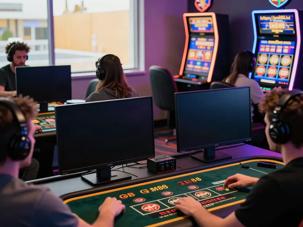 Players enjoying online games at https://gem88.bz/ in a lively gaming room setting