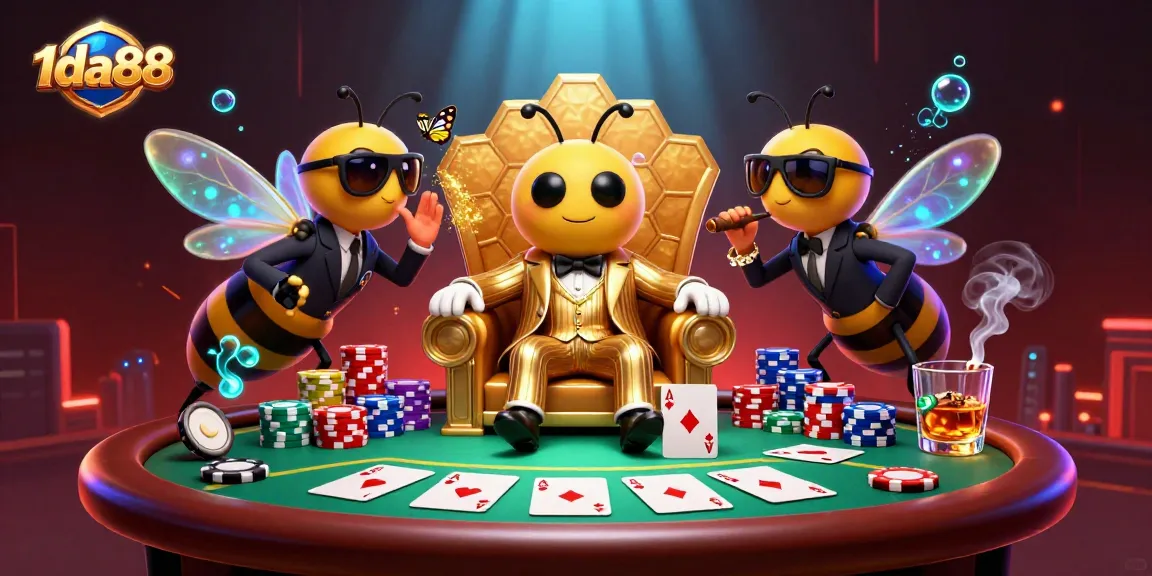 Experience thrilling poker action at 1da88 with a buzzing bee mob boss and vibrant casino atmosphere!
