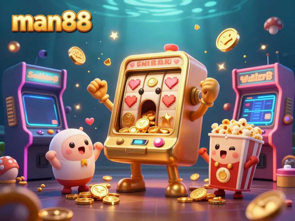 Experience thrilling jackpots with man88 golden slots celebrating wins alongside bright 3D arcade elements.