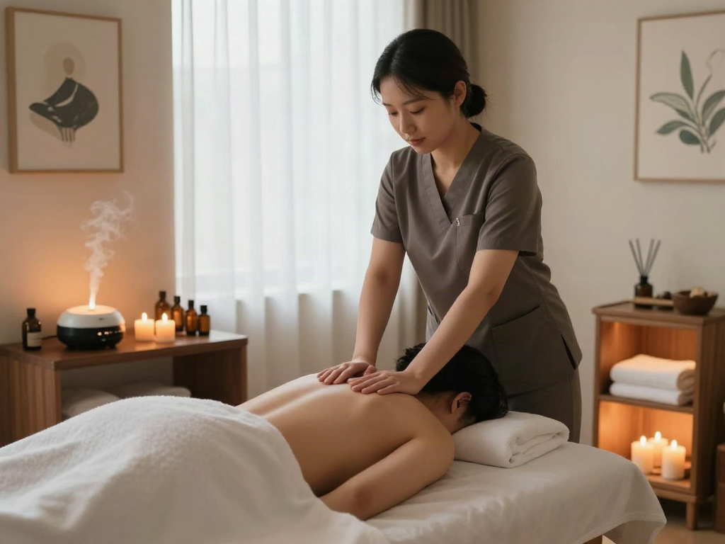 Relaxing 종로출장 massage scene with calming decor and therapy elements.