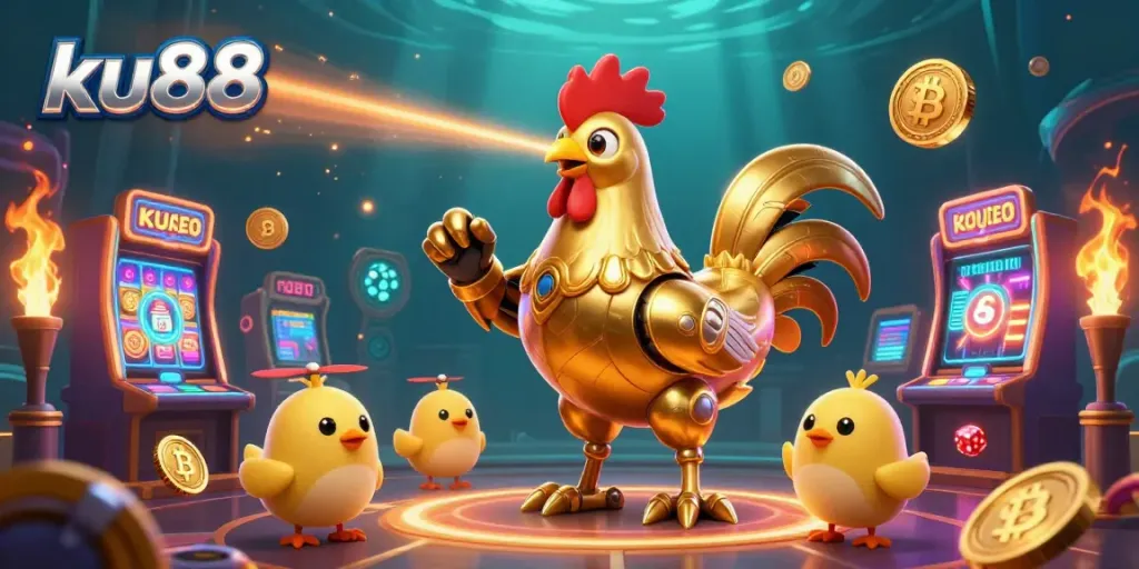 Win big with exciting games at ku88, featuring vibrant 3D casino elements and characters.