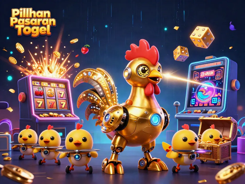 Melihat pilihan pasaran togel dengan robot ayam emas dan drone anak ayam dalam pertunjukan kasino ceria.