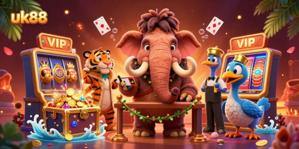 Experience the excitement of uk88 with a lively casino scene featuring charismatic characters and dynamic gameplay elements.