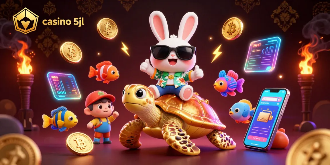 Join the fun at casino 5jl with a lucky rabbit and golden turtle in a vibrant 3D scene.