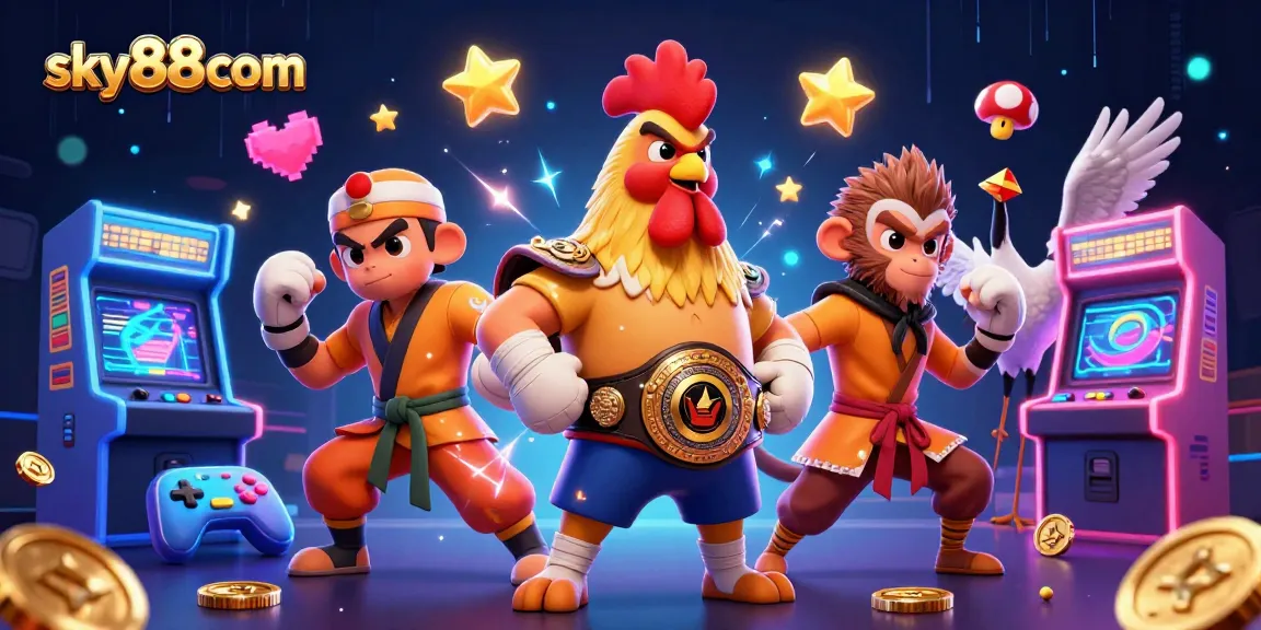 Engage with the vibrant world of sky88com featuring a lively 3D casino scene.