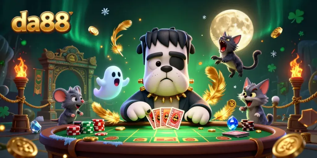 Experience thrilling gaming action with da88 featuring unique characters in a grand casino setting.