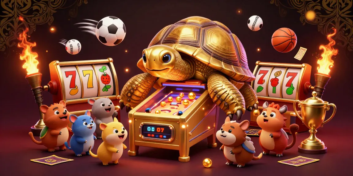 Experience the excitement of nhà cái tx88 with vibrant 3D gambling elements and a colossal tortoise pinball machine.