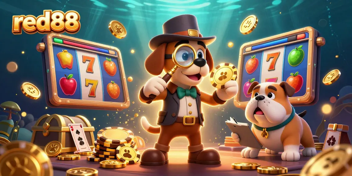 Play and win with red88's vibrant casino scene featuring a detective and lucky chips!