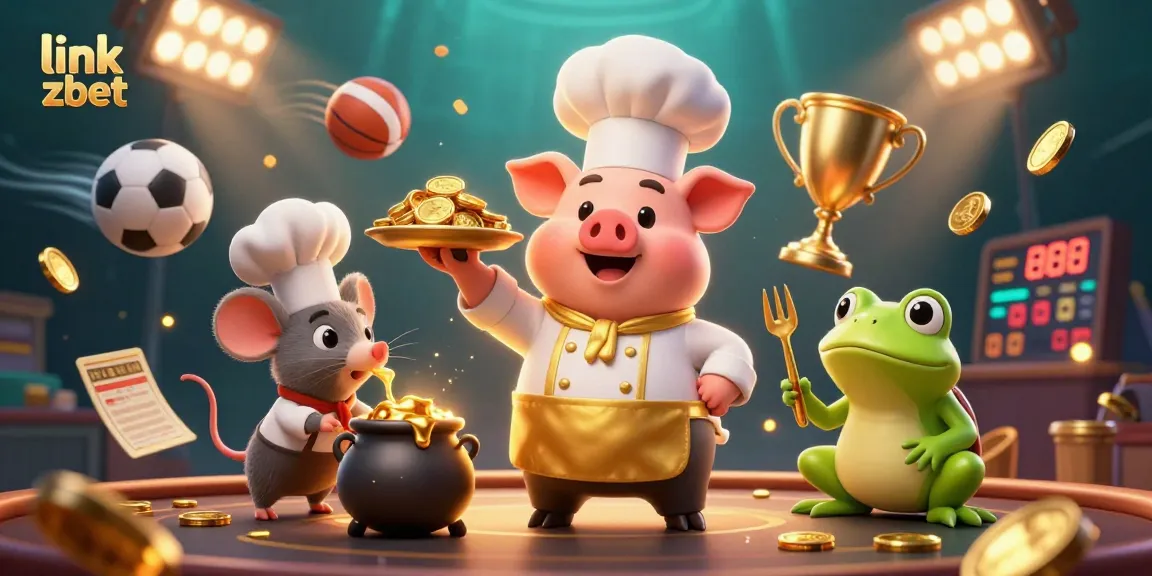 Experience the thrill of link zbet with a lively casino scene featuring our chef pig and gambling excitement.